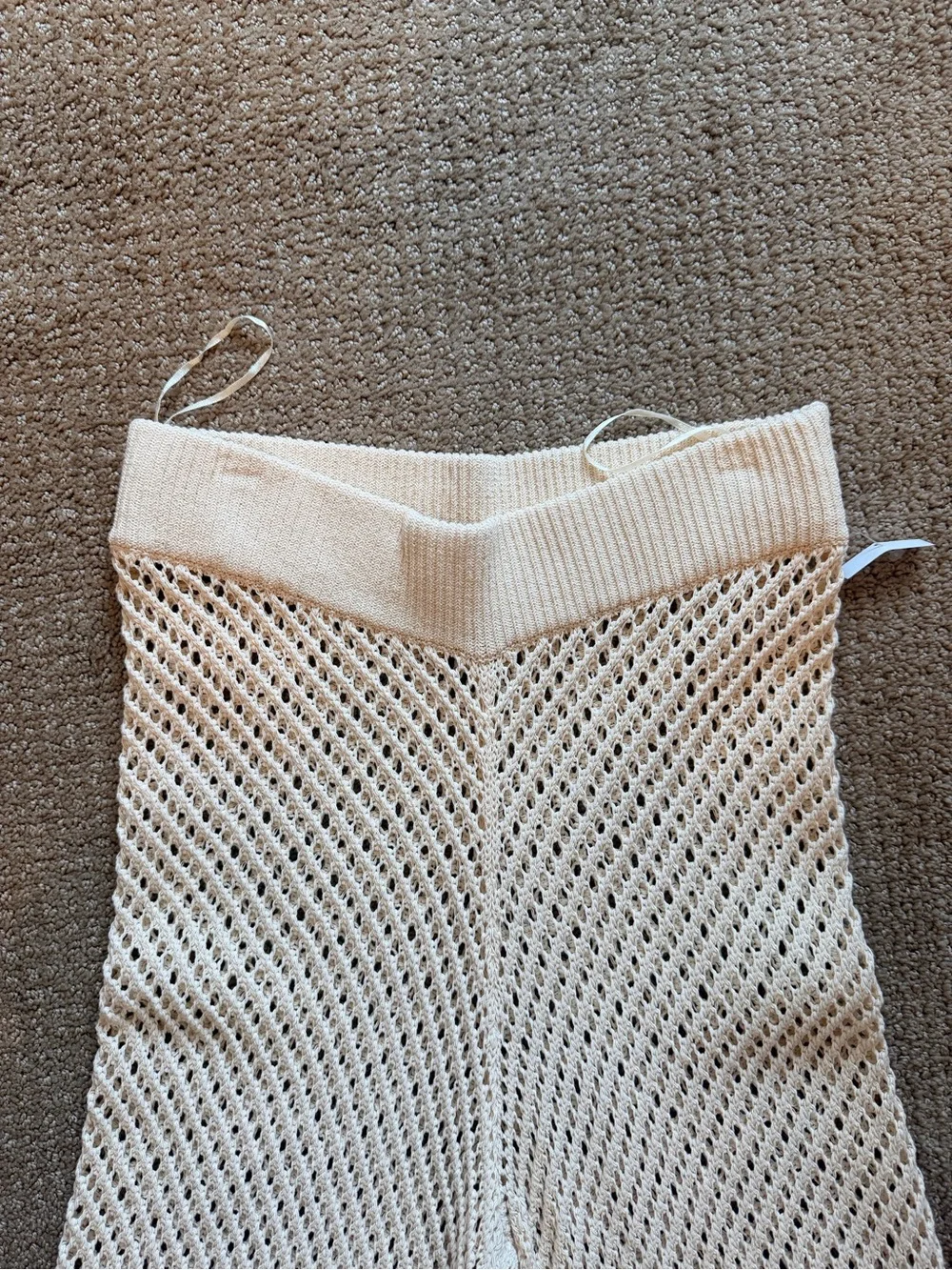 A.L.C. Cream Open-Knit Crochet Flared Pants